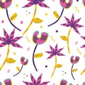 Seamless pattern with cute multicolored flowers and shapes on a white background. For textiles, wrapping paper and design Royalty Free Stock Photo