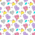Seamless pattern of cute multicolored smiling hearts.