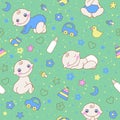 Seamless pattern with cute newborn baby boy