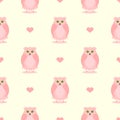 Seamless pattern with cute owls and hearts. Stylish girl print.