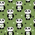 Seamless pattern with cute panda baby on color background. Funny asian animals. Card, postcards for kids. Flat vector Royalty Free Stock Photo