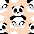 Seamless pattern with cute panda baby on color background. Funny asian animals. Card, postcards for kids. Flat vector Royalty Free Stock Photo