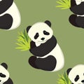 Seamless pattern with cute panda baby on color background. Funny asian animals. Card, postcards for kids. Flat vector Royalty Free Stock Photo