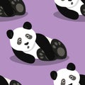 Seamless pattern with cute panda baby on color background. Funny asian animals. Card, postcards for kids. Flat vector Royalty Free Stock Photo