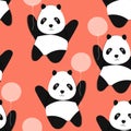 Seamless pattern with cute panda baby on color background. Funny asian animals. Card, postcards for kids. Flat vector Royalty Free Stock Photo