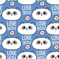 Seamless pattern of cute panda bear face with love you text background.Wild Royalty Free Stock Photo