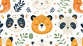 Seamless pattern with cute panda and bear faces and floral elements. Perfect for kids\' apparel, fabric, and wallpaper Royalty Free Stock Photo