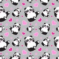 Seamless pattern with cute panda bear and hearts. Funny children`s background, print, gift wrap Royalty Free Stock Photo