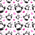 Seamless pattern with cute panda bear and hearts. Funny children`s background, print, gift wrap Royalty Free Stock Photo