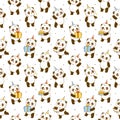 Seamless pattern with cute panda bears isolated on white - cartoon background for happy Birrthday wrapping design 2