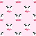 Seamless Pattern Cute Panda Donuts for Packaging , Print Fabric. Watercolor Hand drawn image Perfect for cases design, postcards, Royalty Free Stock Photo