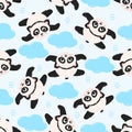 Seamless pattern with flying panda in the sky- vector illustration, eps Royalty Free Stock Photo