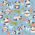 Seamless pattern with cute pandas. Vector graphics Royalty Free Stock Photo