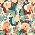 Seamless pattern with cute parrots and flowers. Vector illustration. AI Generated