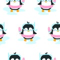 Seamless pattern with cute penguin. Summer print. Vector illustration Royalty Free Stock Photo