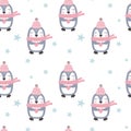 Seamless pattern with cute penguin on white background.. Vector Royalty Free Stock Photo
