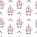 Seamless pattern with cute penguin on white background.. Vector Royalty Free Stock Photo