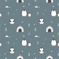 Seamless pattern with cute penguins, winter theme, print for baby clothes and fabric, paper and decoration.