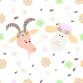 Seamless pattern with cute Pets in cartoon style. Portrait of a sheep and a goat. Vector illustration Royalty Free Stock Photo