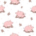 Seamless pattern with cute pigs in mud. Royalty Free Stock Photo