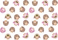 Seamless pattern with cute pink and brown owls
