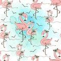 Seamless pattern with cute pink flamingos. Vector Royalty Free Stock Photo