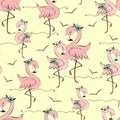 Seamless pattern with cute pink flamingos. Vector. Royalty Free Stock Photo