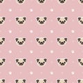 Seamless pattern with cute pug dogs. Background with pug faces on pink Royalty Free Stock Photo