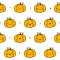 Seamless pattern with cute pumpkins isolated on white - cartoon background for funny Halloween autumn textile or wrapping paper