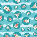 Seamless pattern of cute puppies dogs on vacation enjoying summer time on a pool. Royalty Free Stock Photo