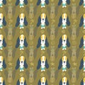 Seamless pattern of cute puppies and dogs on vacation enjoying summertime.