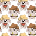 Seamless pattern with cute Rabbit Cowboy Sheriff