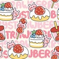Seamless pattern of cute rabbit with dessert strawberry flavor on pastel text background