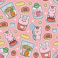 Seamless pattern of cute rabbit in dessert and sweet concept background.Rodent animal