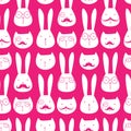 Seamless pattern with cute rabbits and cats