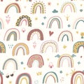 Seamless pattern cute rainbows on a light background. Magic rainbow. Vector illustration Royalty Free Stock Photo