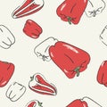 Seamless pattern in cute red sweet peppers - fresh vegetables. Hand drawn style. Vector illustration Royalty Free Stock Photo