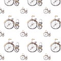 Seamless pattern with cute retro bikes. Hand drawn watercolor illustration Royalty Free Stock Photo