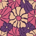 Seamless pattern with cute retro groovy flowers