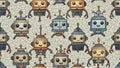 Seamless Pattern of Cute Retro Robots in Various Colors and Designs Royalty Free Stock Photo