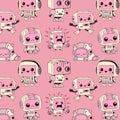 Seamless pattern with cute Robots. Cute artificial robotic character.