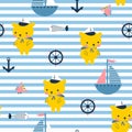 Seamless pattern with cute sailor bear