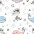 Seamless pattern with cute sailor boys. Vector