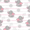 Seamless pattern with cute sailor elephants.