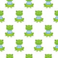 Seamless pattern with cute sailor frogs. Vector background for kids Royalty Free Stock Photo