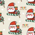 Seamless pattern of cute santa claus sit on candy have light christmas Royalty Free Stock Photo