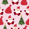 Seamless pattern with cute santa and sack with gifts, christmas tree Royalty Free Stock Photo