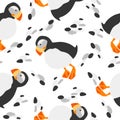 Seamless pattern with cute sea birds. Cartoon characters illustration.