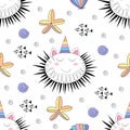 Seamless pattern cute sea urchin cartoon hand drawn style.