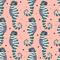 Seamless pattern with cute seaHorse on pink background. vector illustration Royalty Free Stock Photo